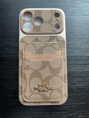 iPhone 17 Pro Max Coach Beige and Tan Signature Canvas Phone Card Case